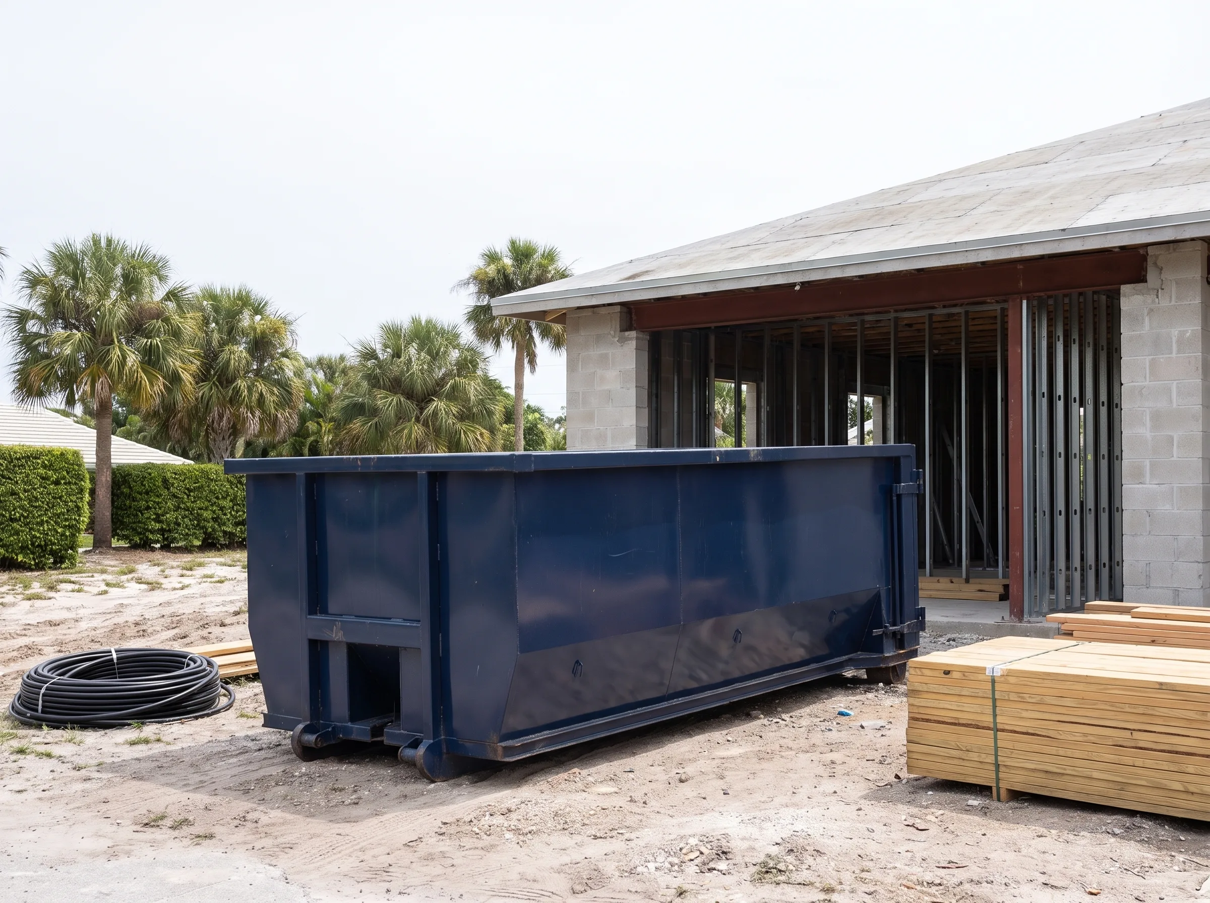 Roll-off dumpster being loaded in Tampa, FL