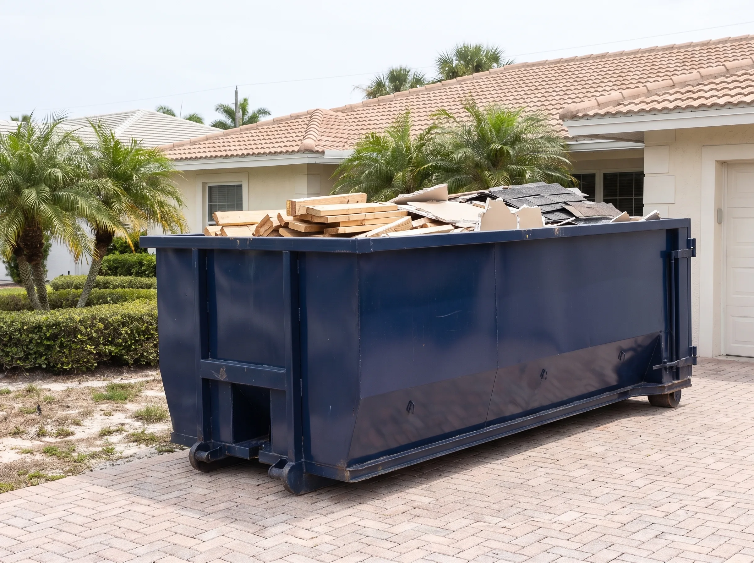 Roll-off dumpster being loaded in Pinellas County, FL